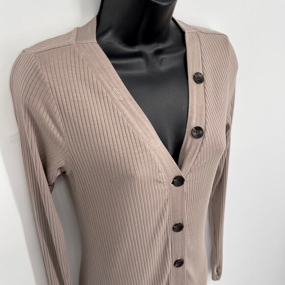 Enza Costa Womens Viscose Rib Cardigan Midi Long Sleeve Dress NEW Sz S Oatmeal - Picture 2 of 10